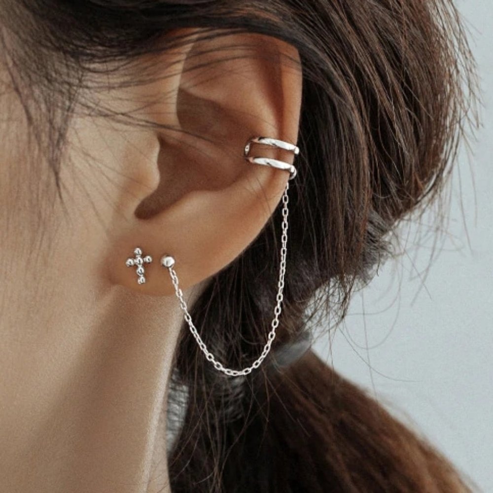 *NEW 925 Sterling Silver Cross Chain Cuff Earrings